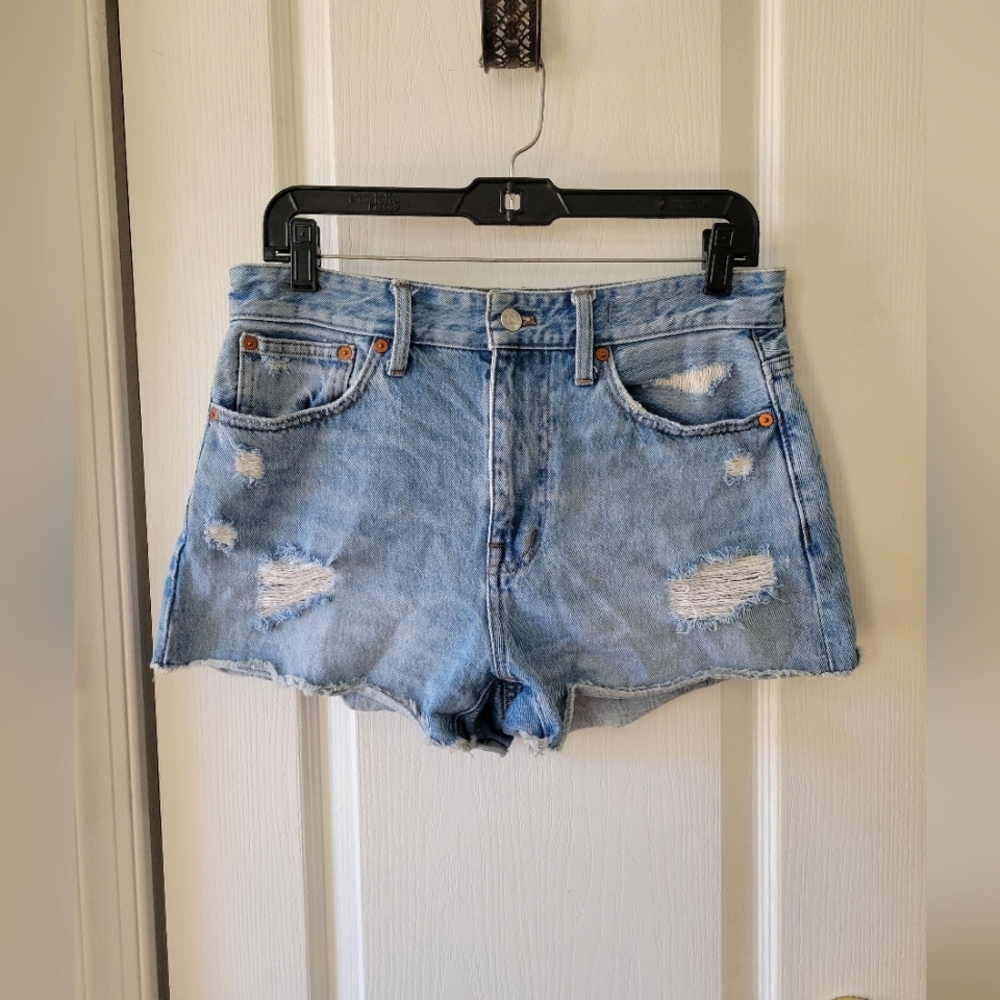 Madewell Women's Relaxed Denim Jean Shorts Medium Wash Distressed Size 26 (2)